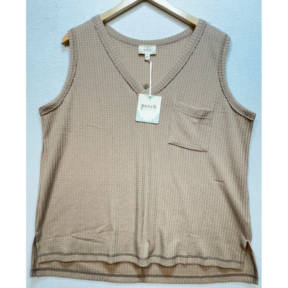 Perch By Blu Pepper Women's Oversized Pocket Top Knit Size 2XL Tan Sleeveless - Picture 1 of 11